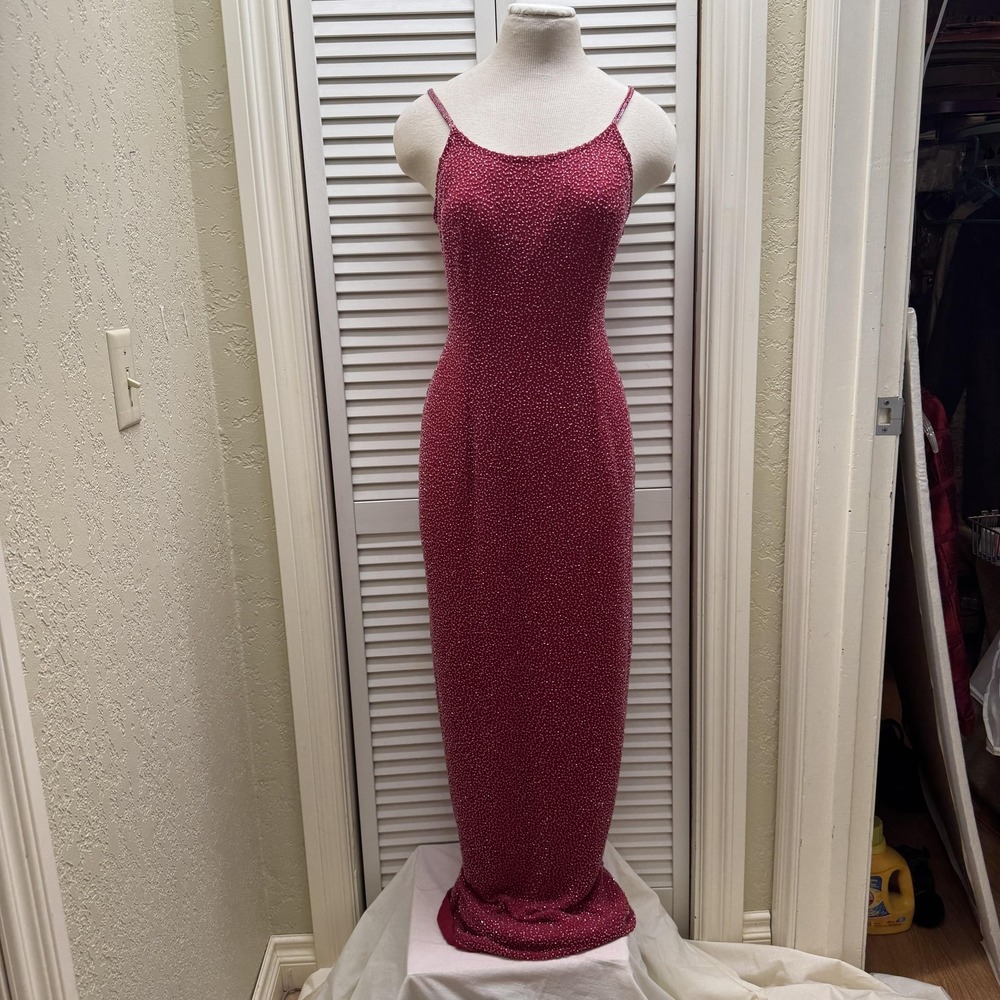 Marina by Marina Bresler Dress Womens 6 Red Beaded Gown Maxi Formal Evening